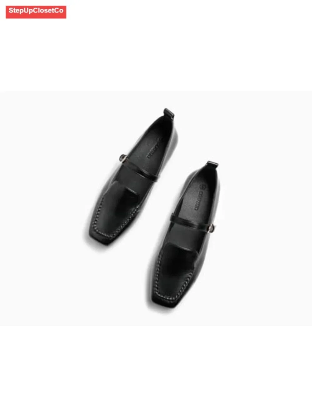 Faux Leather Mary Jane Ballet Flats Square Toe Buckle Work Office Shoes